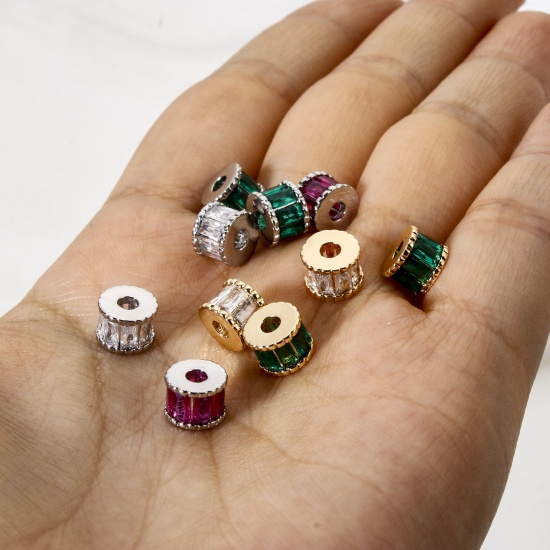 Immagine di 2 Pz Ecologico Ottone Perline Distanziatrici per Gioielli Fai-da-te che Fanno Risultati Vero Oro Placcato Cilindrico Micro Spianare 7mm Dia., 5mm x Buco: Circa 2.2mm