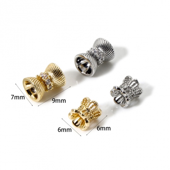 Bild von Umweltfreundlich Messing Perlen zur DIY-Schmuckherstellung Echtgold plattiert Sanduhr Micro Pave Klar Zirkonia