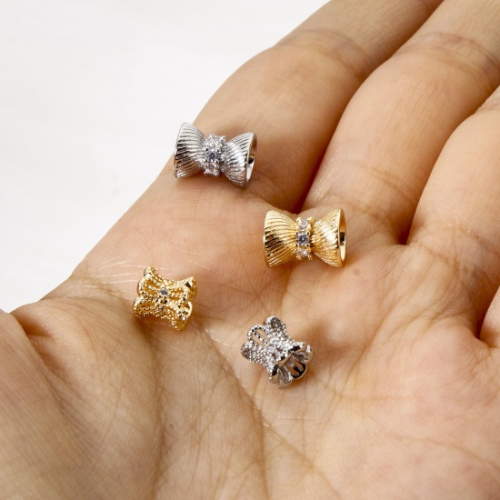 Bild von Umweltfreundlich Messing Perlen zur DIY-Schmuckherstellung Echtgold plattiert Sanduhr Micro Pave Klar Zirkonia