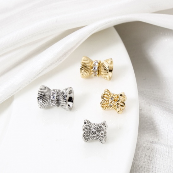 Bild von Umweltfreundlich Messing Perlen zur DIY-Schmuckherstellung Echtgold plattiert Sanduhr Micro Pave Klar Zirkonia