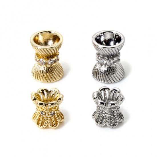 Bild von Umweltfreundlich Messing Perlen zur DIY-Schmuckherstellung Echtgold plattiert Sanduhr Micro Pave Klar Zirkonia