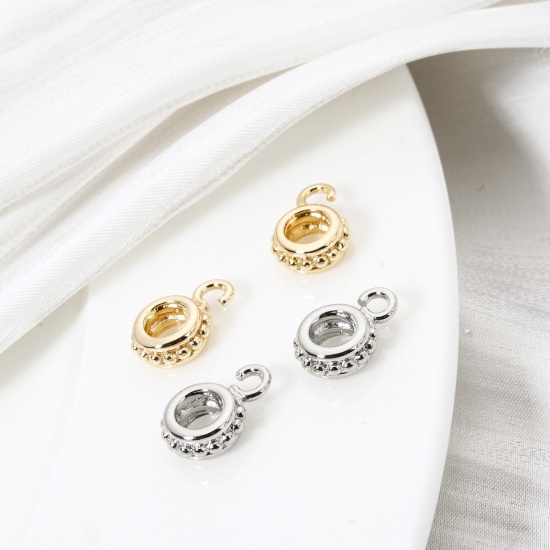 Bild von Umweltfreundlich Messing Bügelperlen mit Schleife für DIY-Schmuckherstellung Rund Punkt Echtgold plattiert 12mm x 8mm