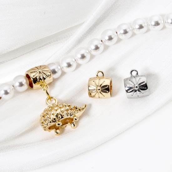 Imagen de 5 Unidades Respetuoso del Medio Ambiente Latón Cuentas de Fianza con Lazo para Accesorios de Fabricación de Joyas de Bricolaje Barril Estrella Oro Real Chapado 10mm x 8mm