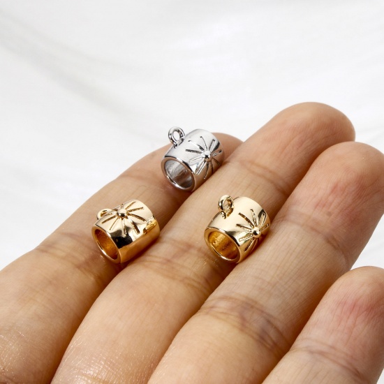 Imagen de 5 Unidades Respetuoso del Medio Ambiente Latón Cuentas de Fianza con Lazo para Accesorios de Fabricación de Joyas de Bricolaje Barril Estrella Oro Real Chapado 10mm x 8mm