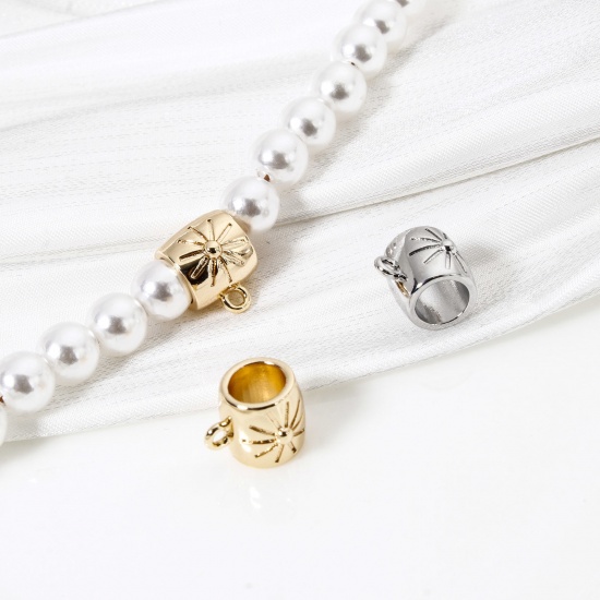 Imagen de 5 Unidades Respetuoso del Medio Ambiente Latón Cuentas de Fianza con Lazo para Accesorios de Fabricación de Joyas de Bricolaje Barril Estrella Oro Real Chapado 10mm x 8mm