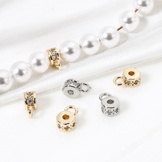 Immagine di 5 Pz Ecologico Ottone Perline di Cauzione con Anello per Gioielli Fai-da-te che Fanno i Ritrovamenti Accessori Tondo Vero Oro Placcato Micro Spianare Trasparente Cubic Zirconiae 7.5mm x 5mm