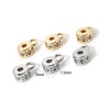 Picture of Eco-friendly Brass Bail Beads With Loop For DIY Jewelry Making Findings Round Real Gold Plated Micro Pave Clear Cubic Zirconia 7.5mm x 5mm