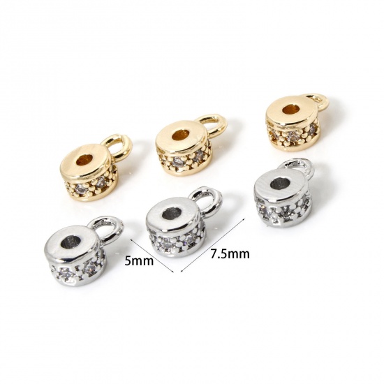 Immagine di 5 Pz Ecologico Ottone Perline di Cauzione con Anello per Gioielli Fai-da-te che Fanno i Ritrovamenti Accessori Tondo Vero Oro Placcato Micro Spianare Trasparente Cubic Zirconiae 7.5mm x 5mm