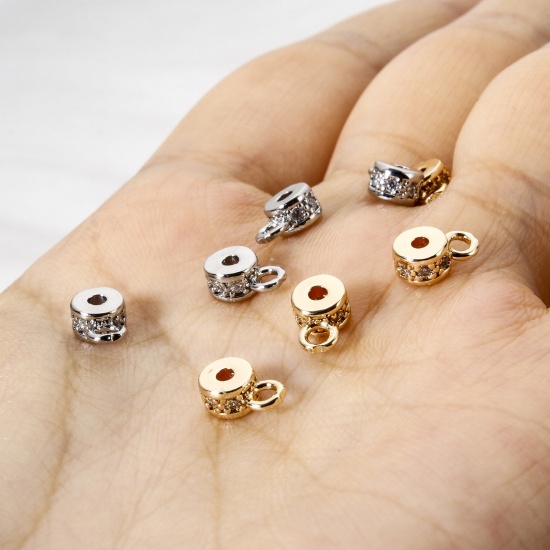 Immagine di 5 Pz Ecologico Ottone Perline di Cauzione con Anello per Gioielli Fai-da-te che Fanno i Ritrovamenti Accessori Tondo Vero Oro Placcato Micro Spianare Trasparente Cubic Zirconiae 7.5mm x 5mm