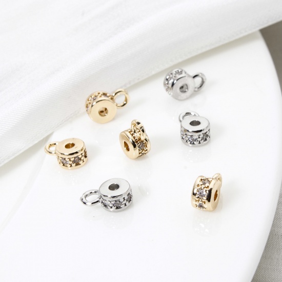 Immagine di 5 Pz Ecologico Ottone Perline di Cauzione con Anello per Gioielli Fai-da-te che Fanno i Ritrovamenti Accessori Tondo Vero Oro Placcato Micro Spianare Trasparente Cubic Zirconiae 7.5mm x 5mm