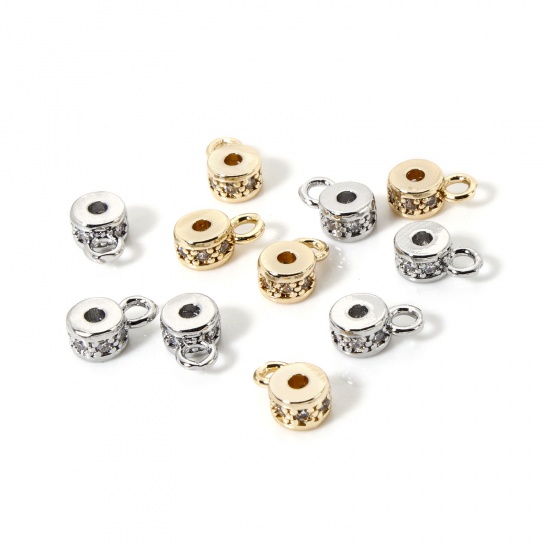 Immagine di 5 Pz Ecologico Ottone Perline di Cauzione con Anello per Gioielli Fai-da-te che Fanno i Ritrovamenti Accessori Tondo Vero Oro Placcato Micro Spianare Trasparente Cubic Zirconiae 7.5mm x 5mm