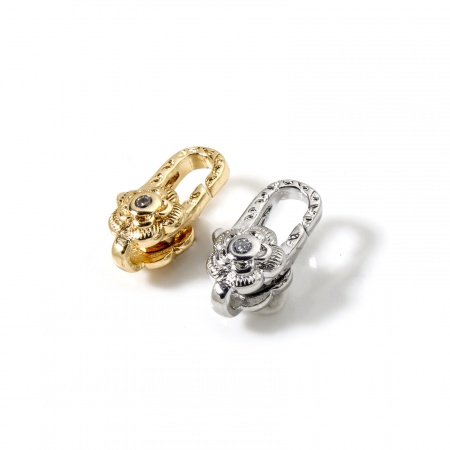 Umweltfreundlich Messing Karabinerverschluss Blumen Echtgold plattiert Micro Pave Klar Zirkonia 11.5mm x 7mm