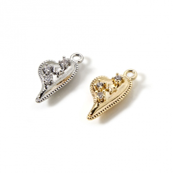 Bild von Umweltfreundlich Messing Valentinstag Charms Echtgold plattiert Herz Stern Micro Pave Klar Kubischer Zirkon 15mm x 8mm