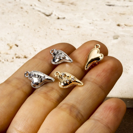 Bild von Umweltfreundlich Messing Valentinstag Charms Echtgold plattiert Herz Stern Micro Pave Klar Kubischer Zirkon 15mm x 8mm