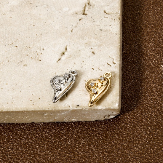 Bild von Umweltfreundlich Messing Valentinstag Charms Echtgold plattiert Herz Stern Micro Pave Klar Kubischer Zirkon 15mm x 8mm