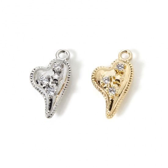 Bild von Umweltfreundlich Messing Valentinstag Charms Echtgold plattiert Herz Stern Micro Pave Klar Kubischer Zirkon 15mm x 8mm