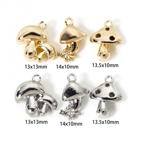 Image de 2 Pcs Breloques Collection Végétale Respectueux de la Nature en Laiton Plaqué Or Véritable Champignon Micro Pave