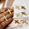 Immagine di 1 Pz Placcatura Sottovuoto PVD Ecologica 304 Acciaio Inossidabile Pietre Nascita Ciondoli Croce 14K Vero Oro Placcato 25mm x 15mm