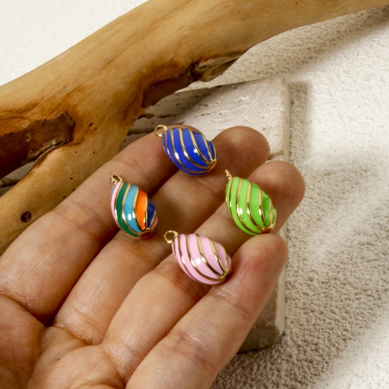 Picture of Eco-friendly PVD Vacuum Plating 304 Stainless Steel Charms 14K Real Gold Plated Enamel Drop Spiral 20mm x 10mm