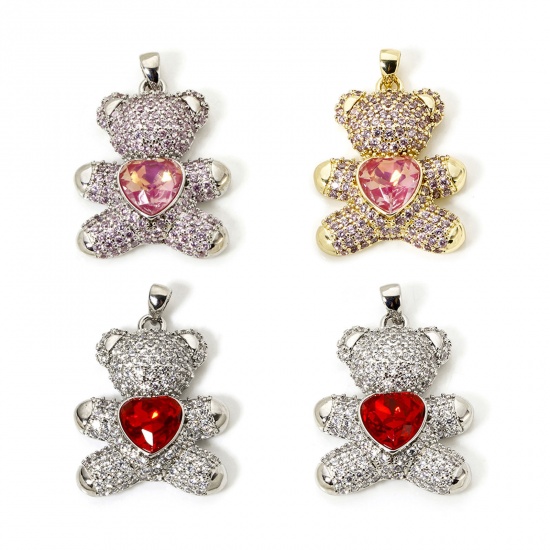 Imagen de 1 Unidad Respetuoso del Medio Ambiente Latón Colgantes Oro Real Chapado Oso Micro Pave 3.1cm x 2.1cm