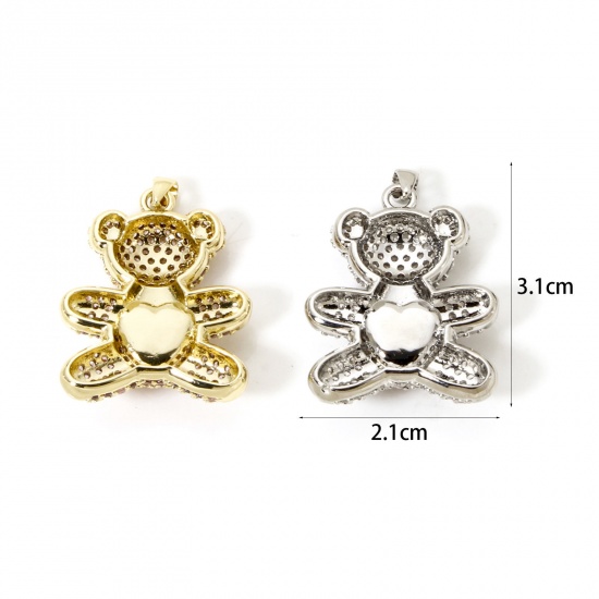 Imagen de 1 Unidad Respetuoso del Medio Ambiente Latón Colgantes Oro Real Chapado Oso Micro Pave 3.1cm x 2.1cm