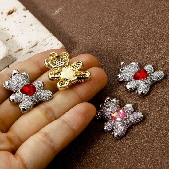 Imagen de 1 Unidad Respetuoso del Medio Ambiente Latón Colgantes Oro Real Chapado Oso Micro Pave 3.1cm x 2.1cm