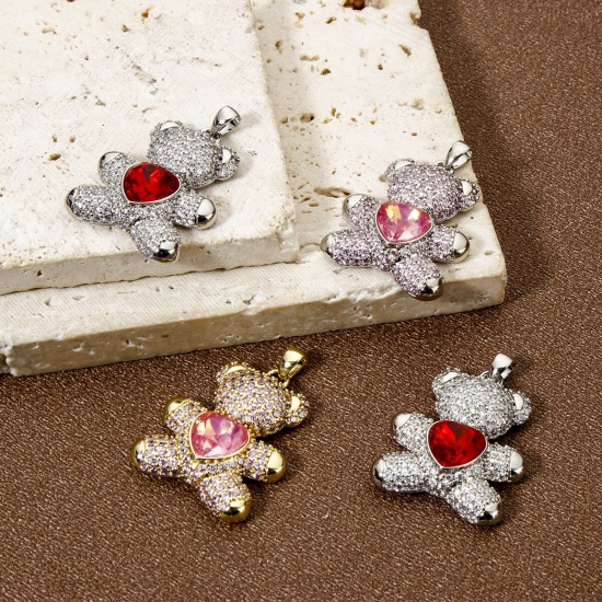 Imagen de 1 Unidad Respetuoso del Medio Ambiente Latón Colgantes Oro Real Chapado Oso Micro Pave 3.1cm x 2.1cm