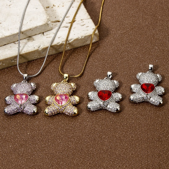 Imagen de 1 Unidad Respetuoso del Medio Ambiente Latón Colgantes Oro Real Chapado Oso Micro Pave 3.1cm x 2.1cm