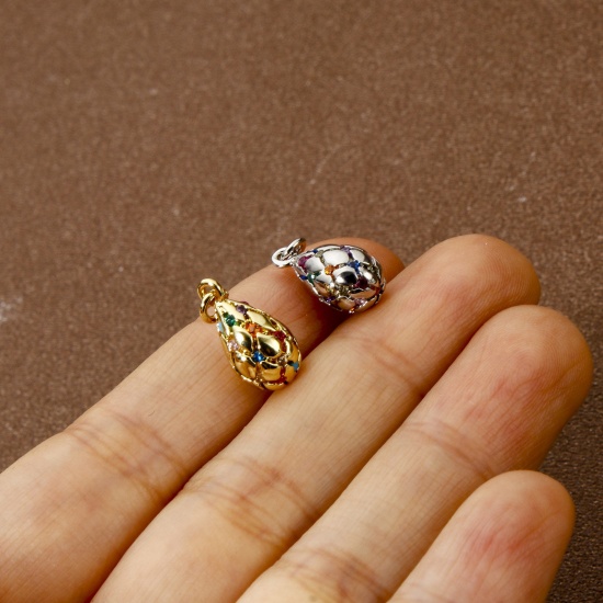 Image de 1 Pièce Breloques Respectueux de la Nature en Laiton Plaqué Or Véritable Goutte d'Eau Micro Pave à Zircone Cubique Multicolore 16mm x 7mm