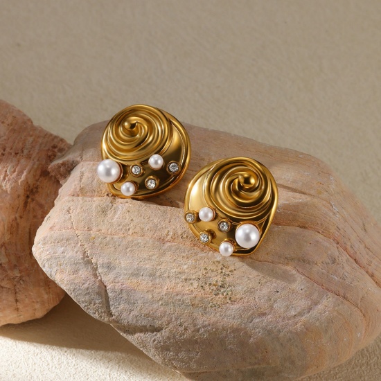Picture of Eco-friendly PVD Vacuum Plating Stylish 18K Gold Plated 304 Stainless Steel Ear Post Stud Earrings For Women Valentine's Day