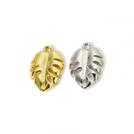 Brass Flora Collection Charms Multicolor Monstera Leaf Hollow 14.5mm x 10mm