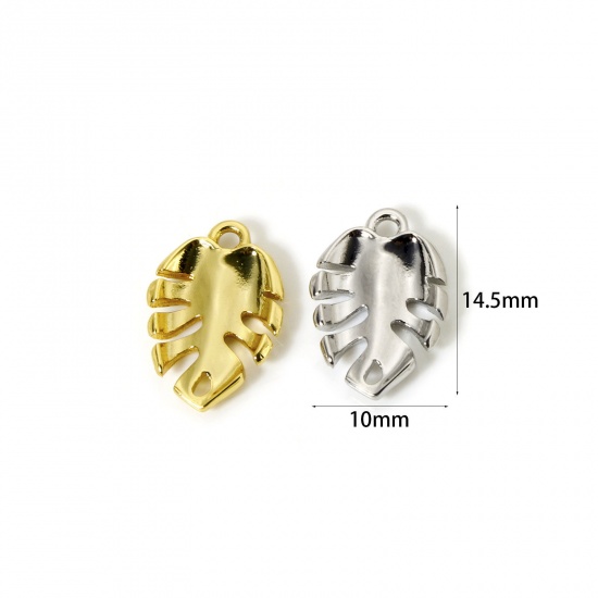 Imagen de 2 Unidades Latón Colección Flora Colgantes Multicolor Hoja de Monstera Hueco 14.5mm x 10mm