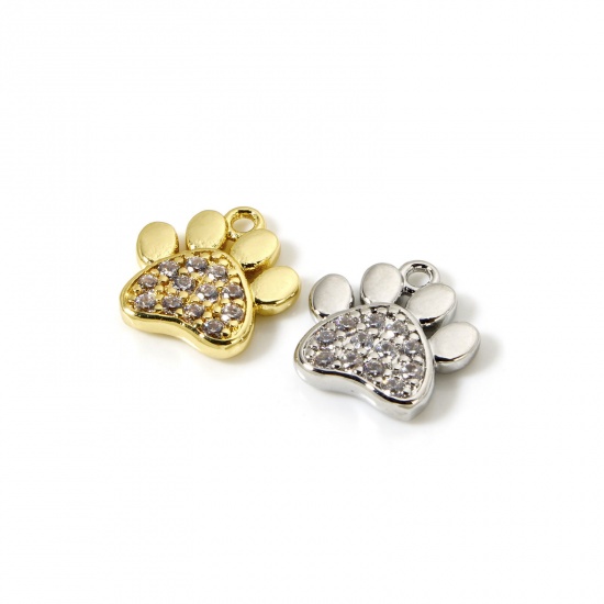 Imagen de 2 Unidades Latón Animal Doméstico Memorial Colgantes Multicolor Garra Micro Pave Claro Circón Artificial 12mm x 11mm