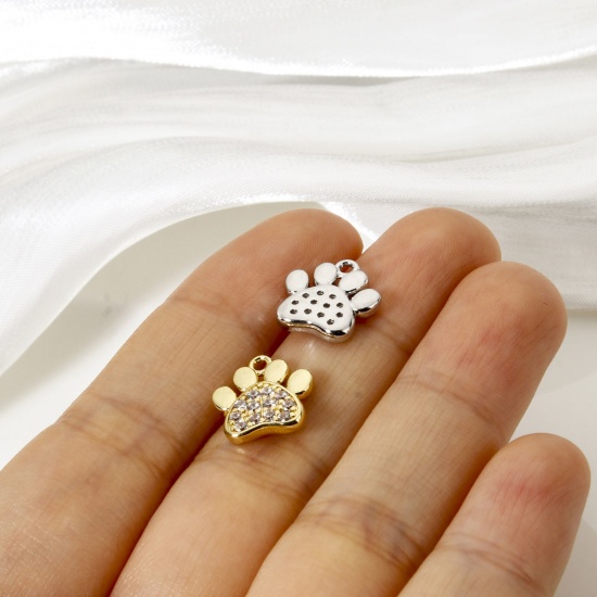 Imagen de 2 Unidades Latón Animal Doméstico Memorial Colgantes Multicolor Garra Micro Pave Claro Circón Artificial 12mm x 11mm
