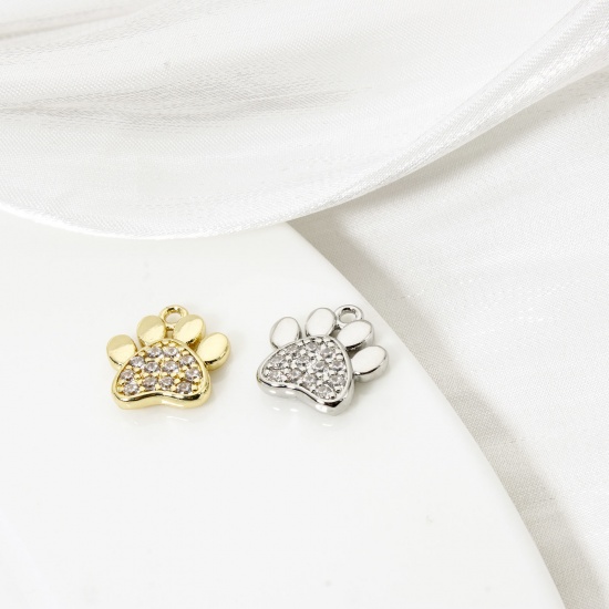 Imagen de 2 Unidades Latón Animal Doméstico Memorial Colgantes Multicolor Garra Micro Pave Claro Circón Artificial 12mm x 11mm