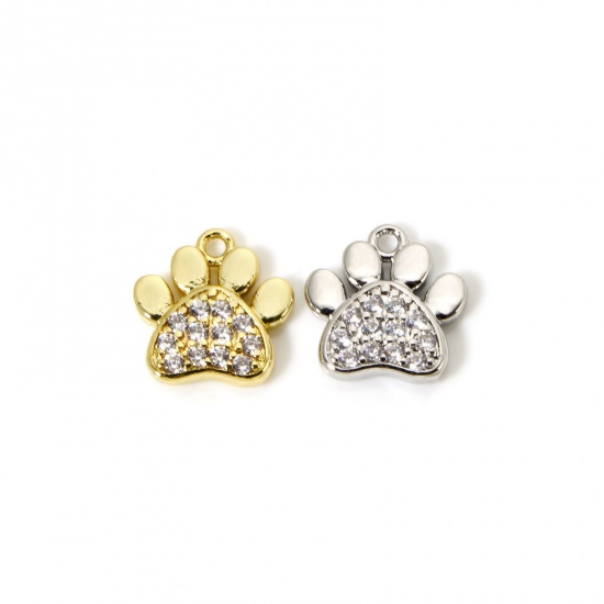 Imagen de 2 Unidades Latón Animal Doméstico Memorial Colgantes Multicolor Garra Micro Pave Claro Circón Artificial 12mm x 11mm