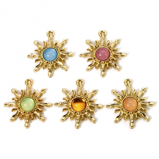 Picture of Zinc Based Alloy Galaxy Charms KC Gold Plated Multicolor Sun With Resin Cabochons 29mm x 27mm