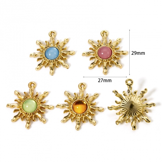 Picture of Zinc Based Alloy Galaxy Charms KC Gold Plated Multicolor Sun With Resin Cabochons 29mm x 27mm