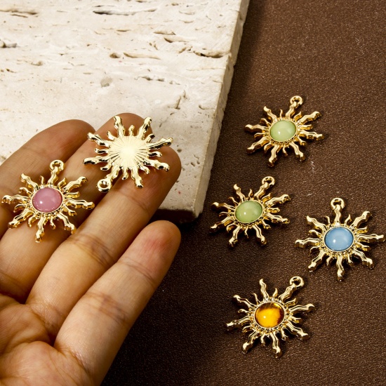 Picture of Zinc Based Alloy Galaxy Charms KC Gold Plated Multicolor Sun With Resin Cabochons 29mm x 27mm