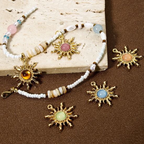 Picture of Zinc Based Alloy Galaxy Charms KC Gold Plated Multicolor Sun With Resin Cabochons 29mm x 27mm