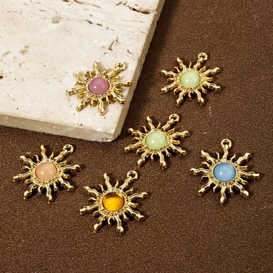 Picture of Zinc Based Alloy Galaxy Charms KC Gold Plated Multicolor Sun With Resin Cabochons 29mm x 27mm