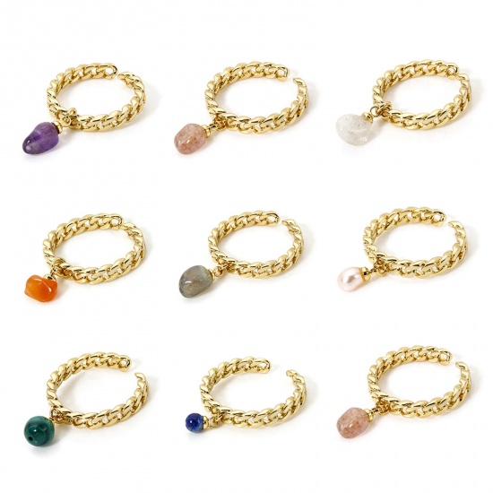 Picture of Eco-friendly Retro Simple 18K Real Gold Plated Brass & Gemstone Open Chip Beads Rings For Women 17.3mm(US Size 7)