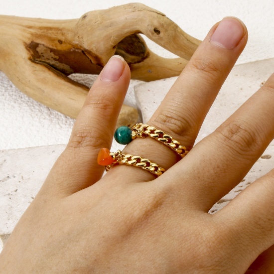 Picture of Eco-friendly Retro Simple 18K Real Gold Plated Brass & Gemstone Open Chip Beads Rings For Women 17.3mm(US Size 7)