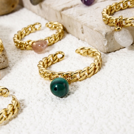 Picture of Eco-friendly Retro Simple 18K Real Gold Plated Brass & Gemstone Open Chip Beads Rings For Women 17.3mm(US Size 7)