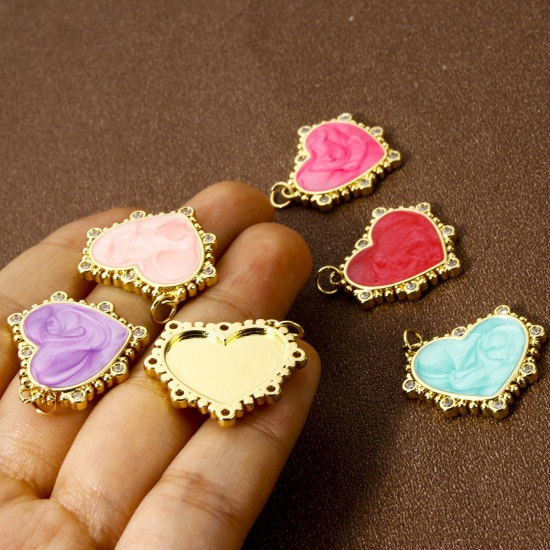 Imagen de 1 Unidad Respetuoso del Medio Ambiente Latón día de San Valentín Colgantes 18K Oro Real Chapado Esmalte Corazón 24mm x 24mm