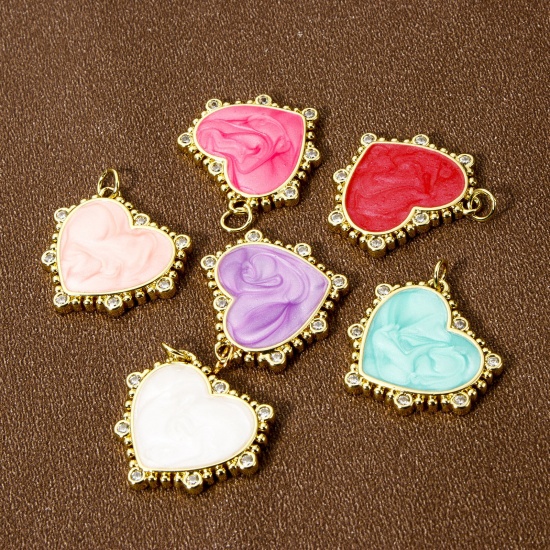Imagen de 1 Unidad Respetuoso del Medio Ambiente Latón día de San Valentín Colgantes 18K Oro Real Chapado Esmalte Corazón 24mm x 24mm
