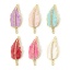 Immagine di 1 Pz Ecologico Ottone Pendenti Charms Connettori 18K Vero Oro Placcato Smalto Foglia Trasparente Cubic Zirconiae 3.2cm x 1.2cm