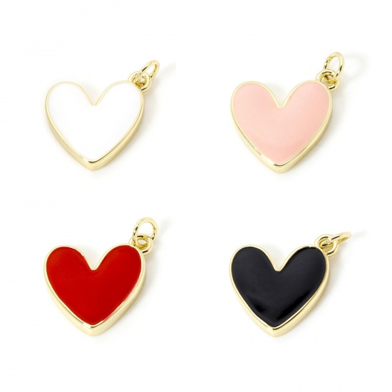 Image de 2 Pcs Breloques La Saint Valentin Respectueux de la Nature en Laiton Plaqué Or Véritable 18K Émail Cœur 20mm x 16mm