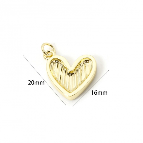 Image de 2 Pcs Breloques La Saint Valentin Respectueux de la Nature en Laiton Plaqué Or Véritable 18K Émail Cœur 20mm x 16mm