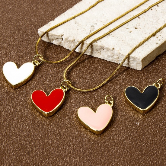 Image de 2 Pcs Breloques La Saint Valentin Respectueux de la Nature en Laiton Plaqué Or Véritable 18K Émail Cœur 20mm x 16mm